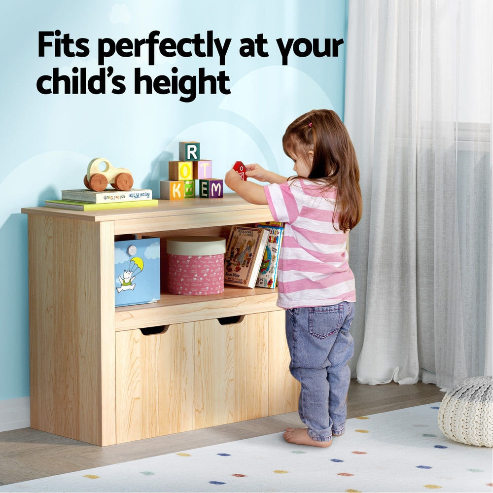 Keezi Kids Bookshelf 3-Drawer White Wooden Toy Organiser