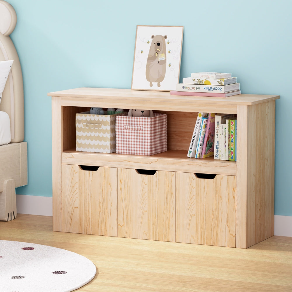 Keezi Kids Bookshelf 3-Drawer White Wooden Toy Organiser