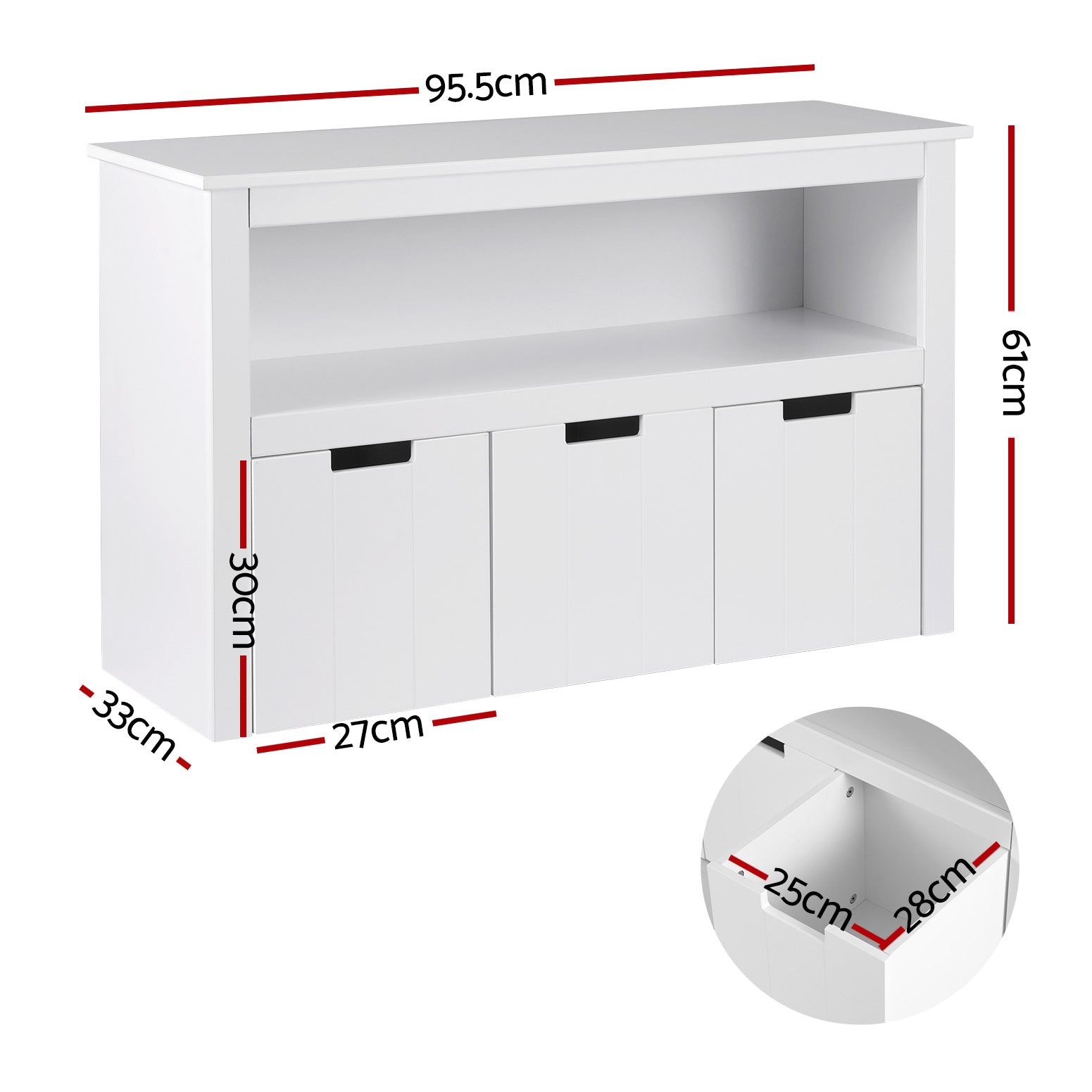Keezi Kids Bookshelf 3-Drawer White Toy Organiser