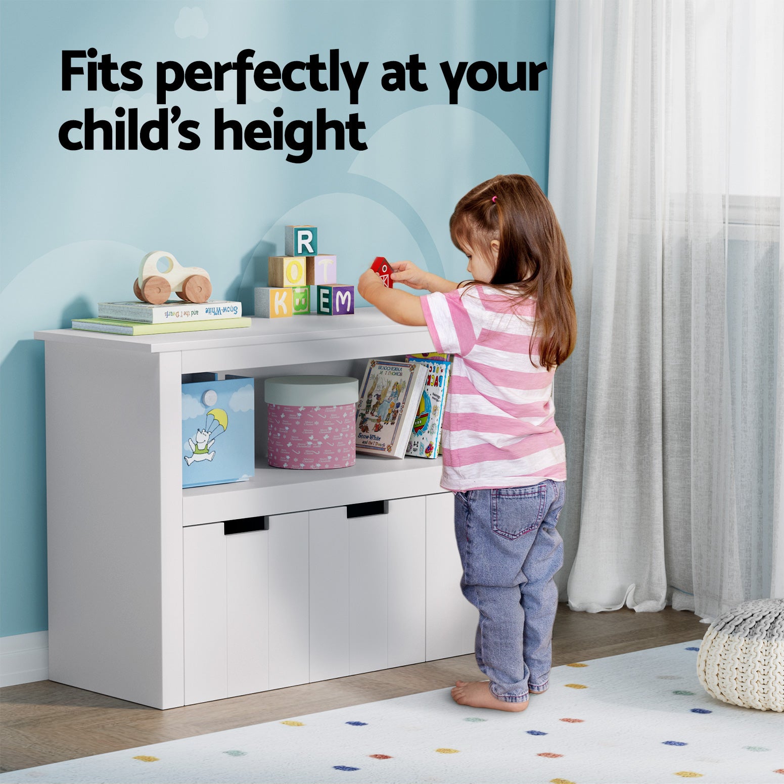 Keezi Kids Bookshelf 3-Drawer White Toy Organiser
