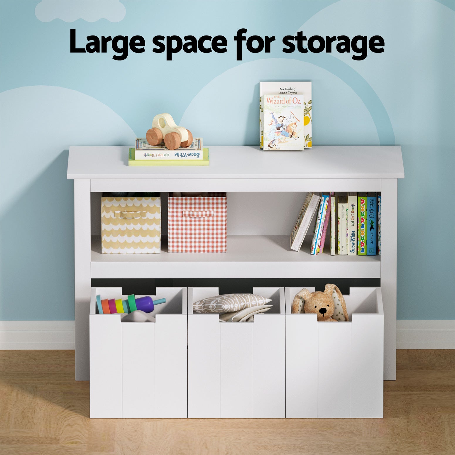 Keezi Kids Bookshelf 3-Drawer White Toy Organiser