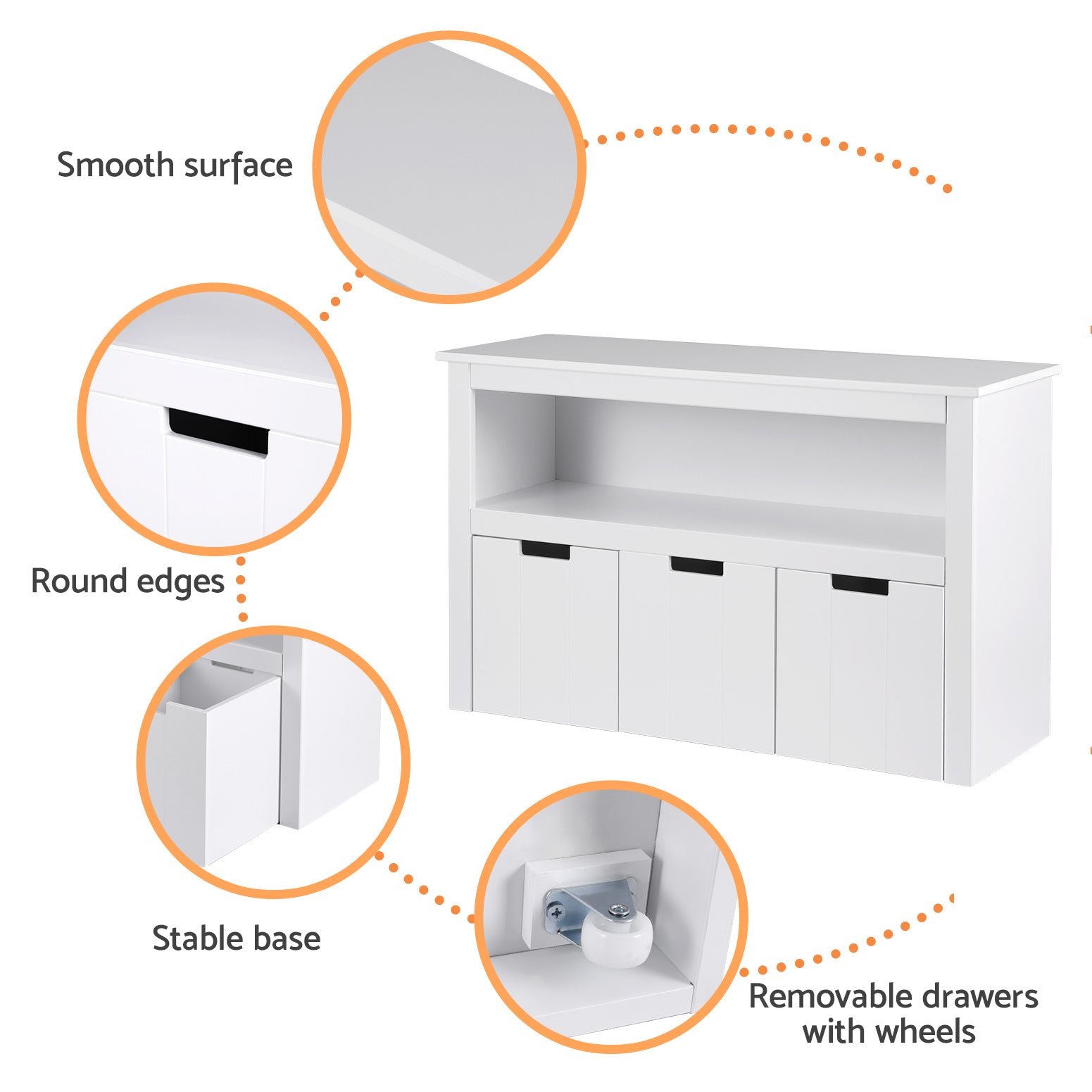 Keezi Kids Bookshelf 3-Drawer White Toy Organiser