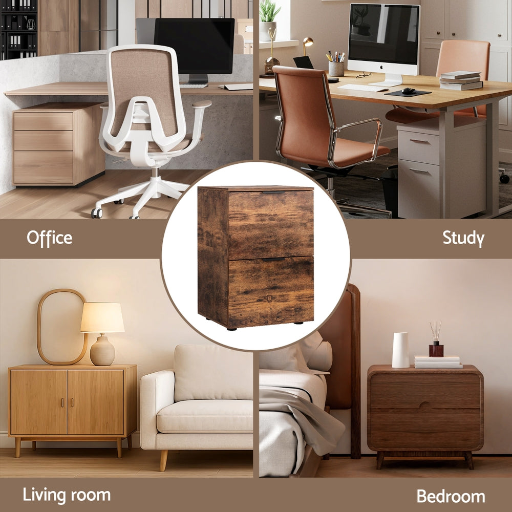 Rustic Brown 2-Drawer Filing Cabinet Office Organiser