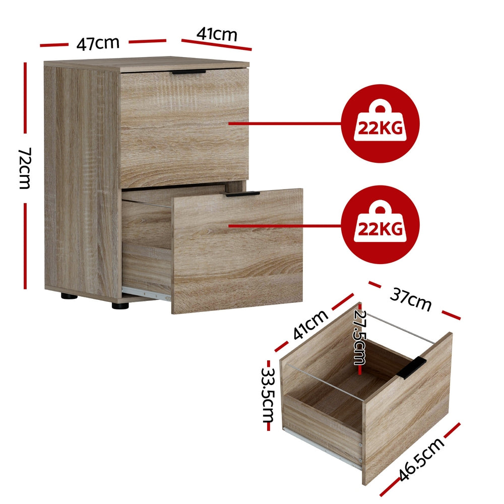 Artiss Oak 2-Drawer Filing Cabinet Office Organiser