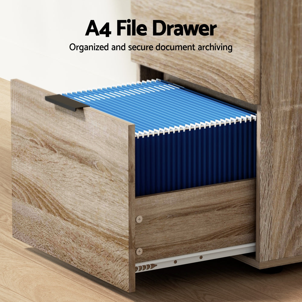 Artiss Oak 2-Drawer Filing Cabinet Office Organiser