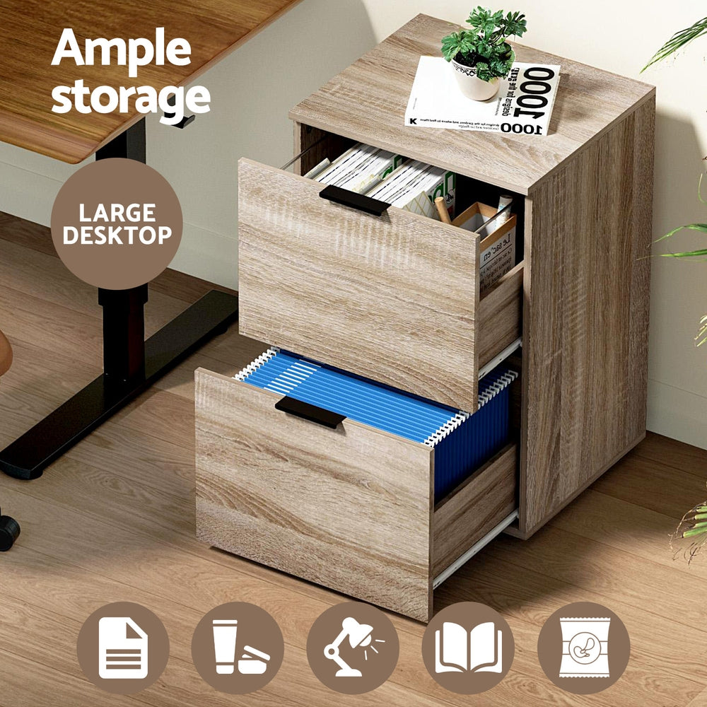 Artiss Oak 2-Drawer Filing Cabinet Office Organiser