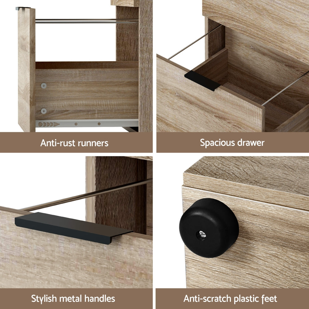 Artiss Oak 2-Drawer Filing Cabinet Office Organiser