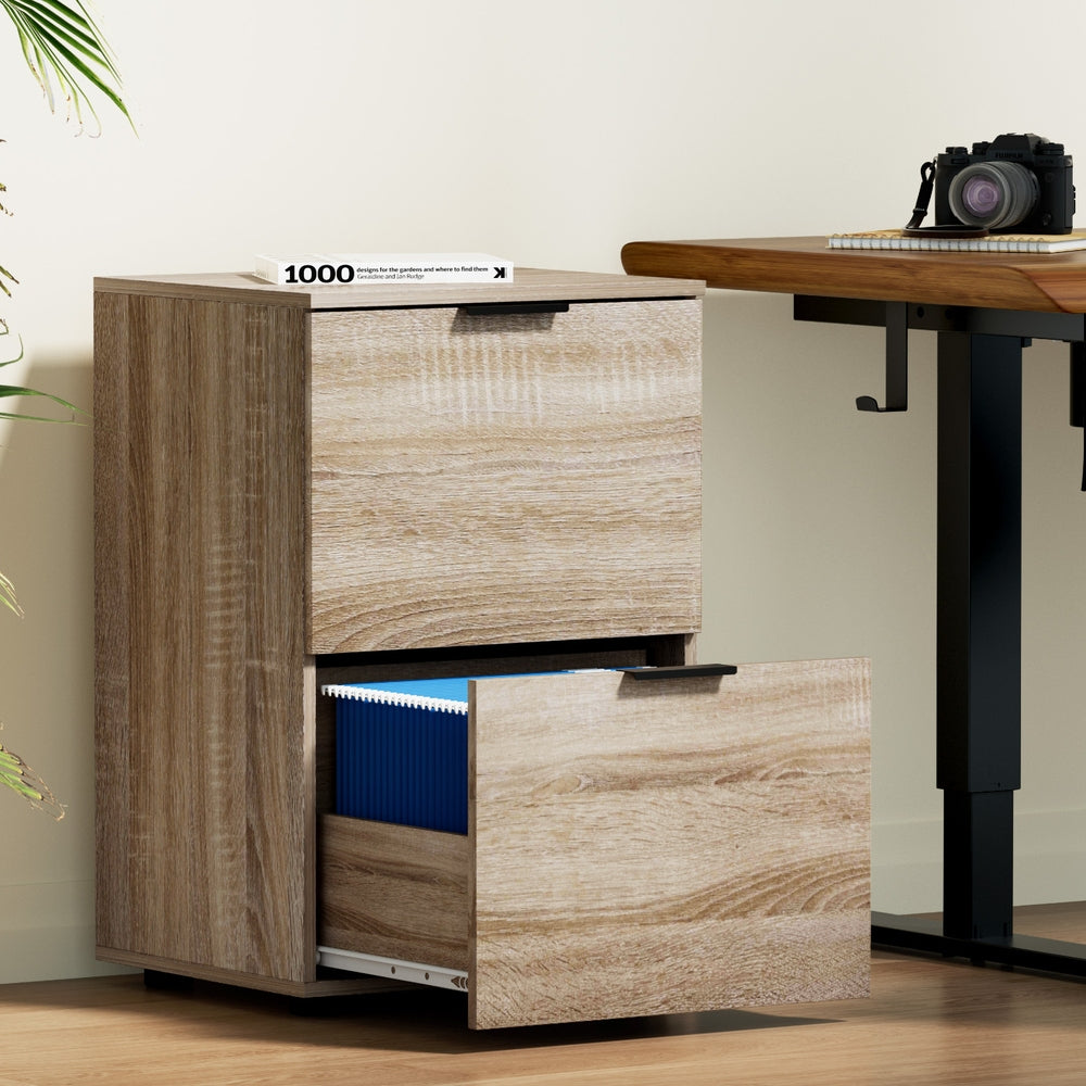 Artiss Oak 2-Drawer Filing Cabinet Office Organiser