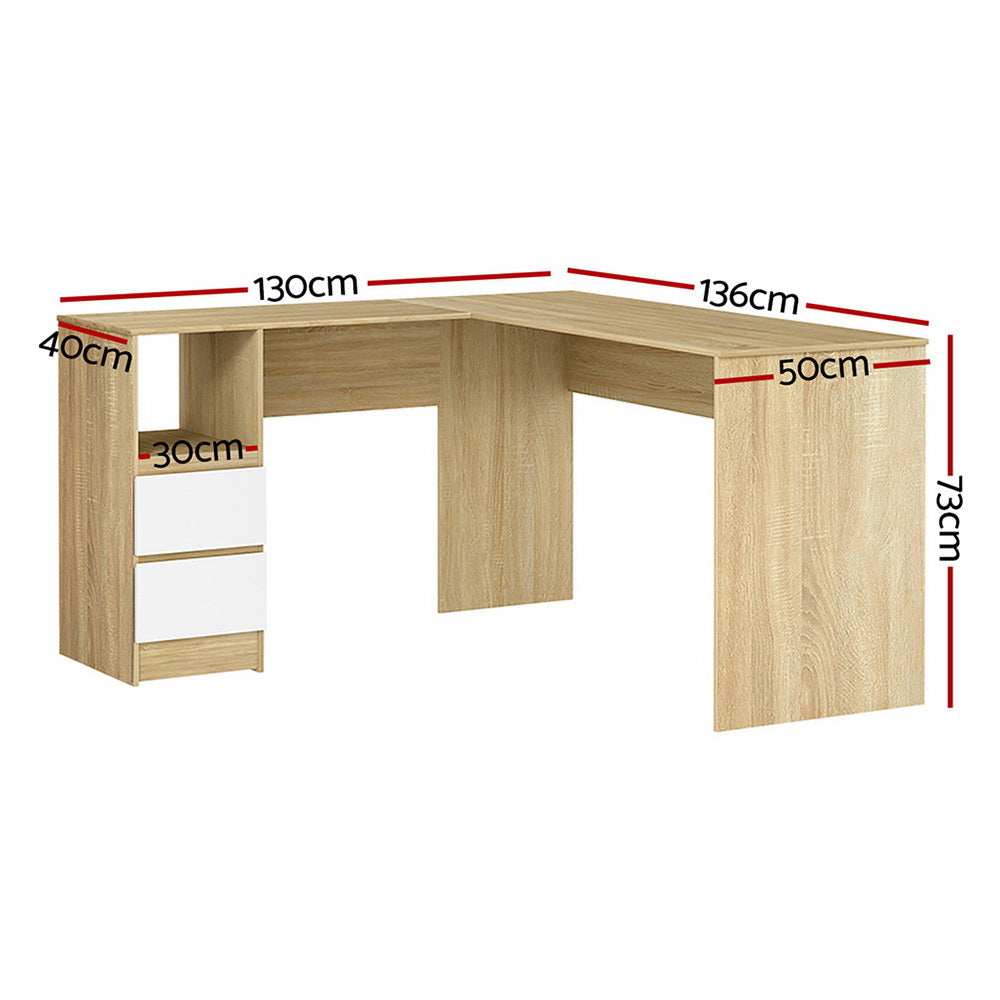 Artiss 136cm L-Shape Computer Desk Drawer Cabinet Oak