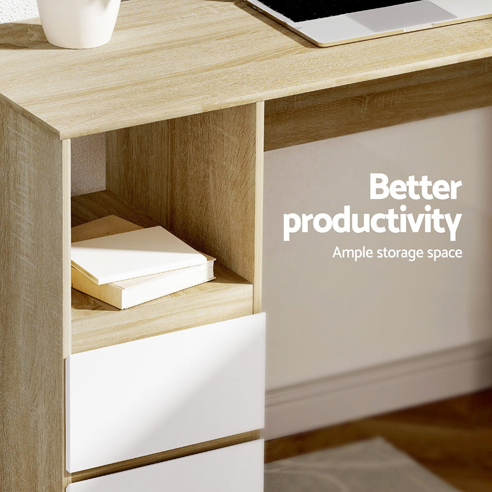 Artiss 136cm L-Shape Computer Desk Drawer Cabinet Oak