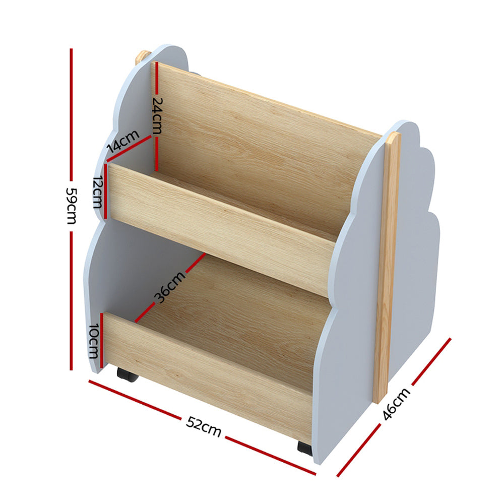 Keezi Kids Bookshelf Toy Box Organiser Grey Pine