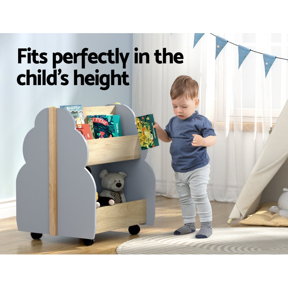 Keezi Kids Bookshelf Toy Box Organiser Grey Pine