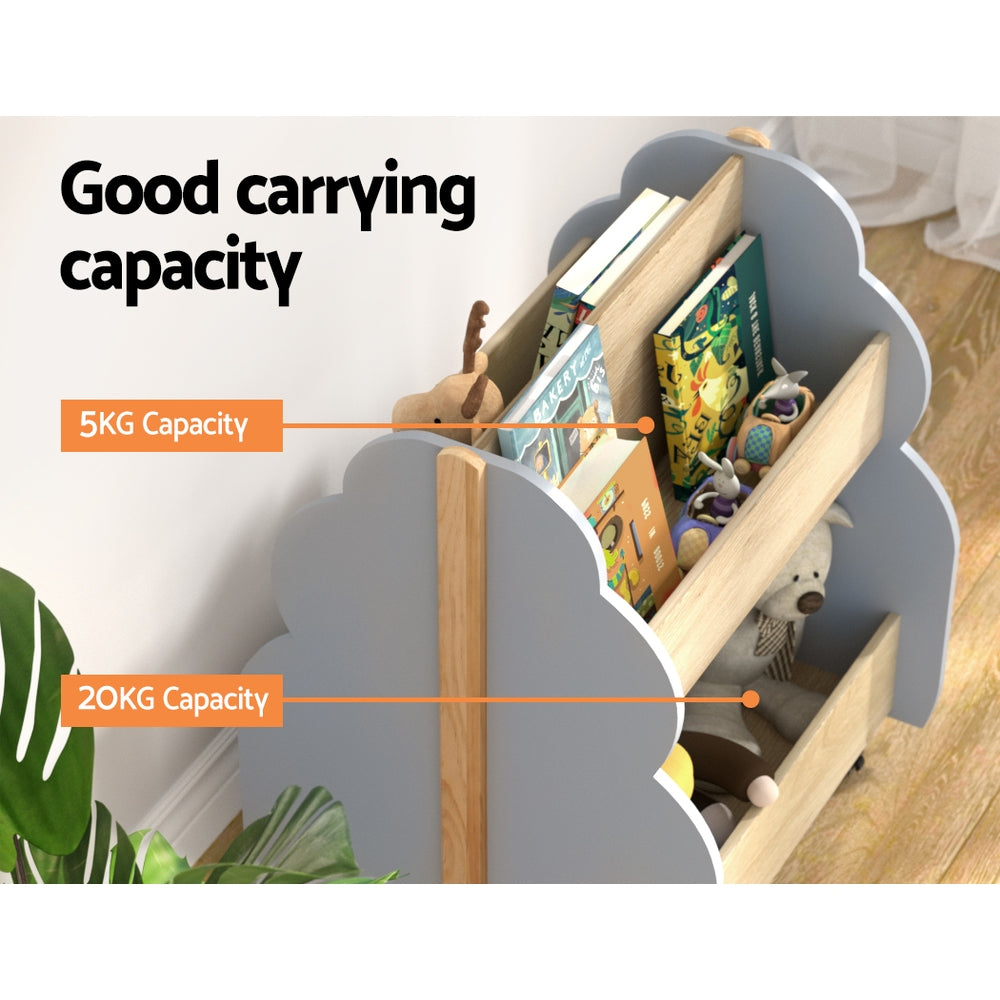 Keezi Kids Bookshelf Toy Box Organiser Grey Pine