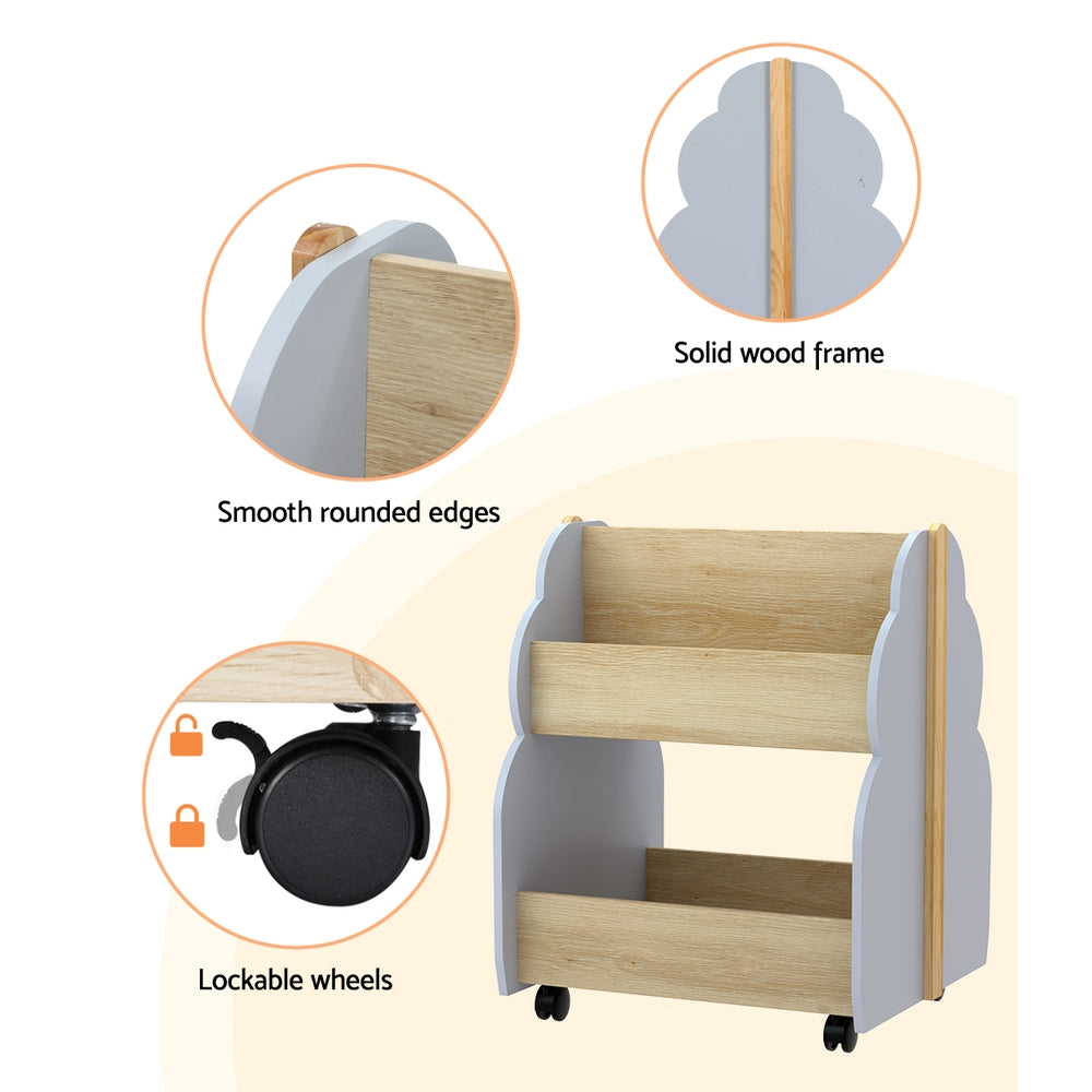 Keezi Kids Bookshelf Toy Box Storage Bookcase with Wheels