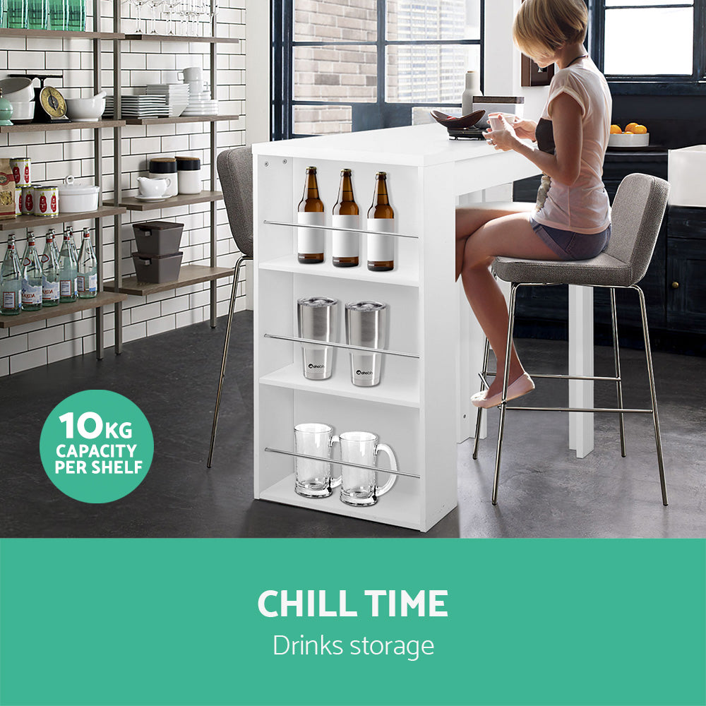 White Bar Table 3-Tier Storage Shelves