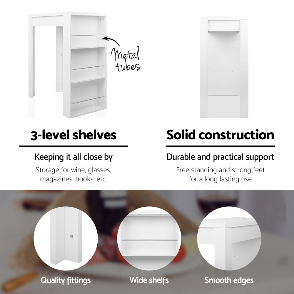 White Bar Table 3-Tier Storage Shelves
