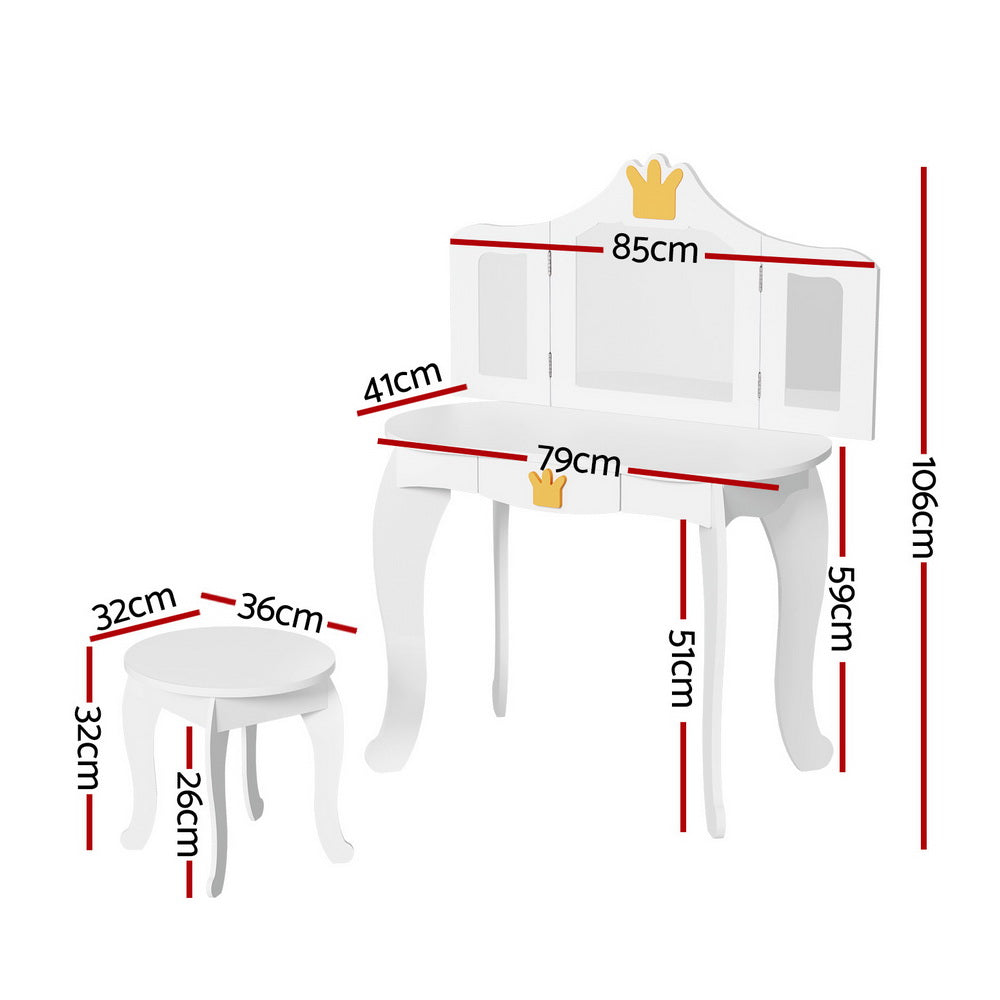 MDF Kids Vanity Table Set with Stool, 3 Mirrors – Keezi