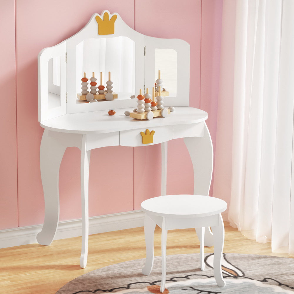 MDF Kids Vanity Table Set with Stool, 3 Mirrors – Keezi