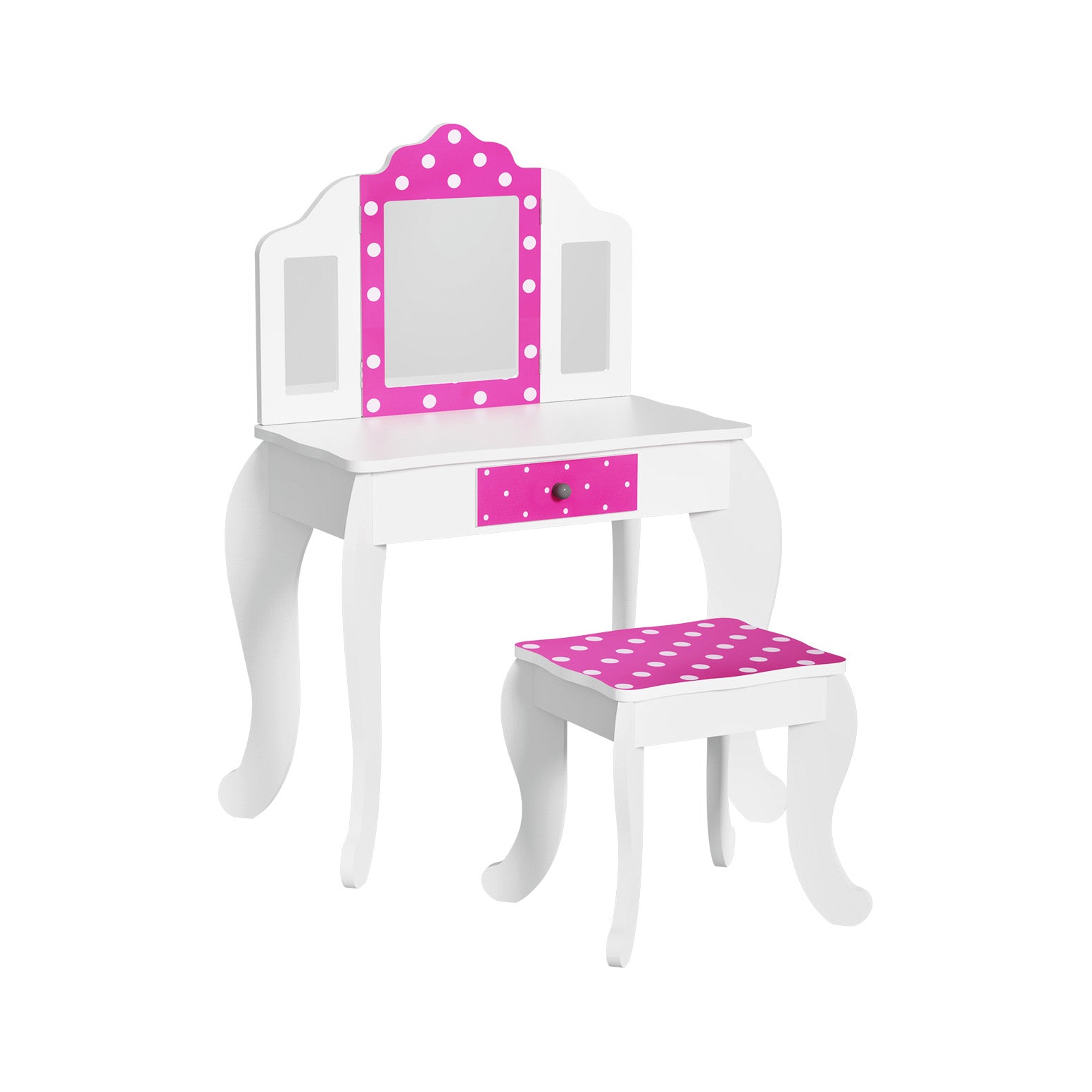 Kids 3-Mirror Dressing Table Set, MDF, Pink - Keezi