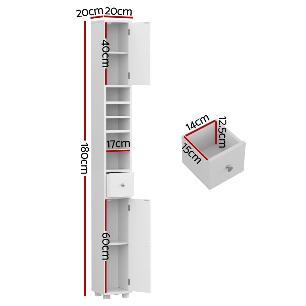 Artiss 180cm Tall Slim Bathroom Storage Cabinet White