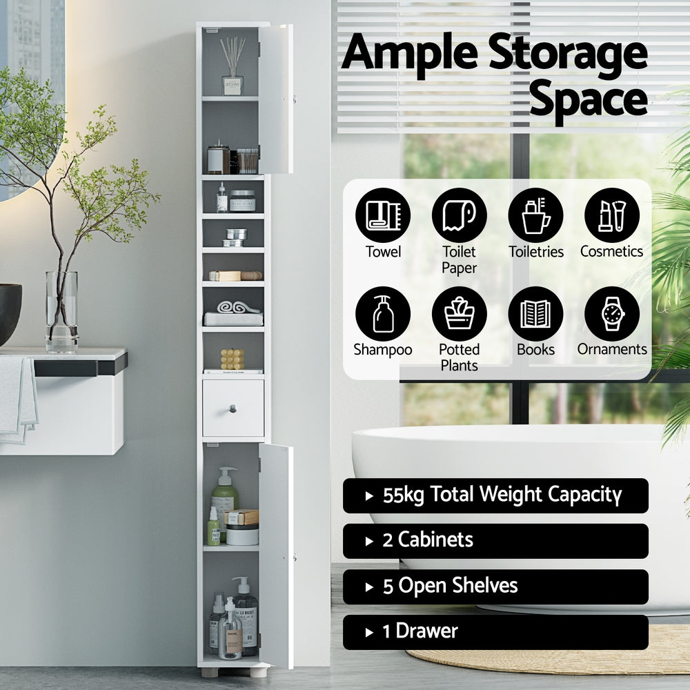 Artiss 180cm Tall Slim Bathroom Storage Cabinet White