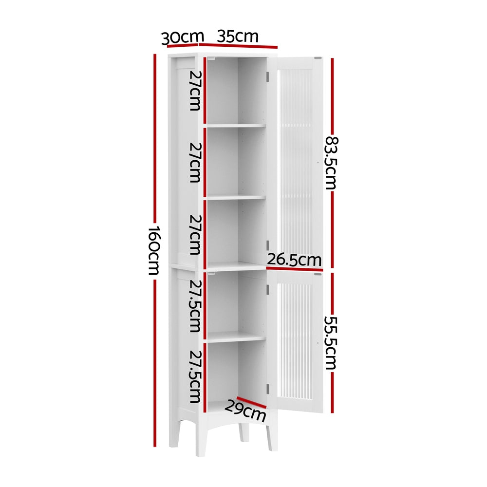 Artiss 160cm Tall Slim Bathroom Storage Cabinet Glass Door White