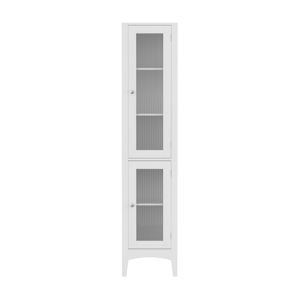 Artiss 160cm Tall Slim Bathroom Storage Cabinet Glass Door White