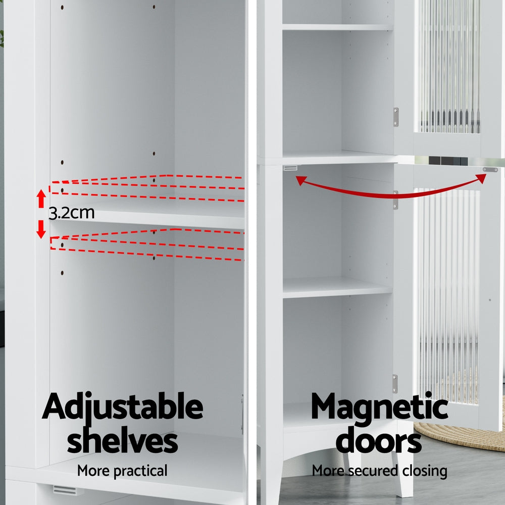 Artiss 160cm Tall Slim Bathroom Storage Cabinet Glass Door White