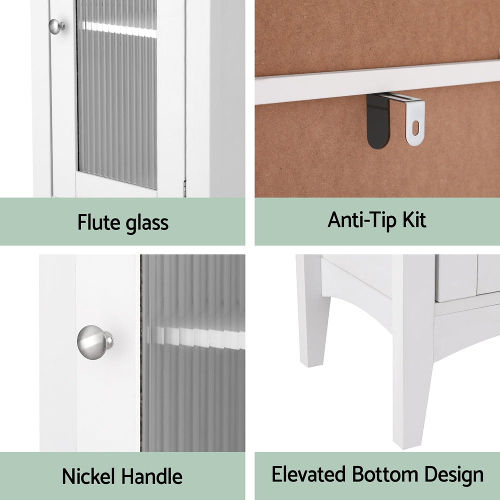 Artiss 160cm Tall Slim Bathroom Storage Cabinet Glass Door White