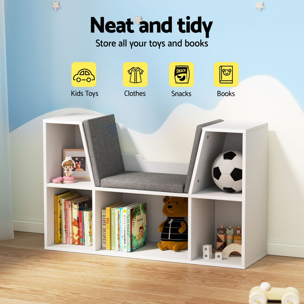 Keezi Kids Bookcase Storage Cabinet with Seat White
