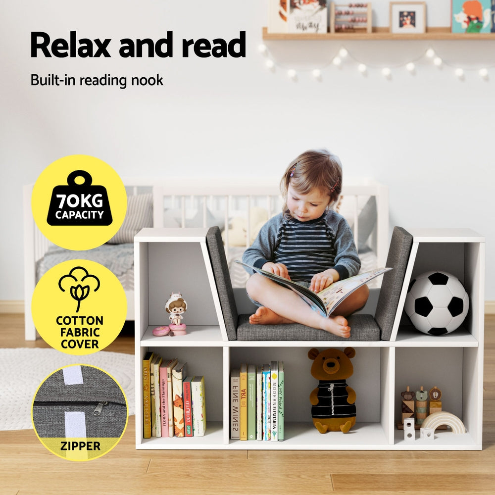 Keezi Kids Bookcase Storage Cabinet with Seat White