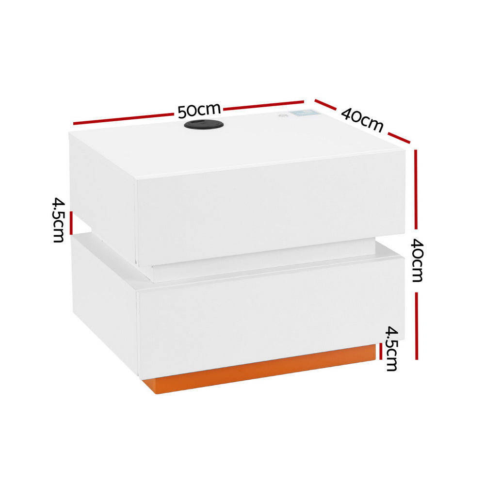 Ada Bedside Table LED Wireless Charging White/Orange