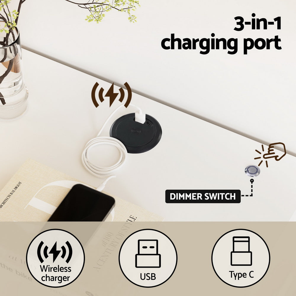 Ada Bedside Table LED Wireless Charging White/Orange