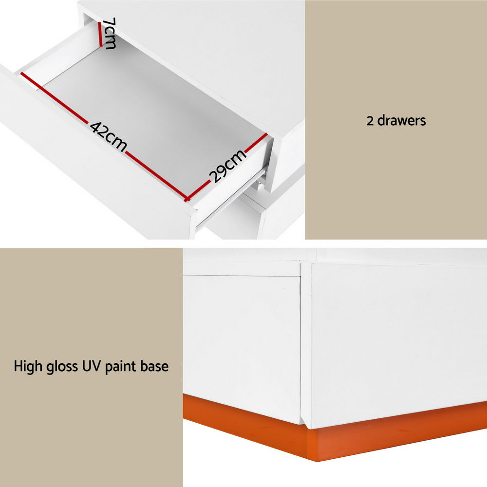 Ada Bedside Table LED Wireless Charging White/Orange