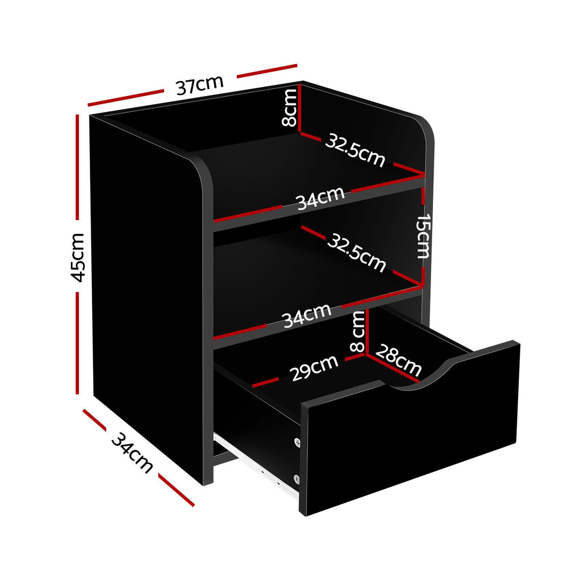 Fara Bedside Table 1 Drawer with Shelf Black
