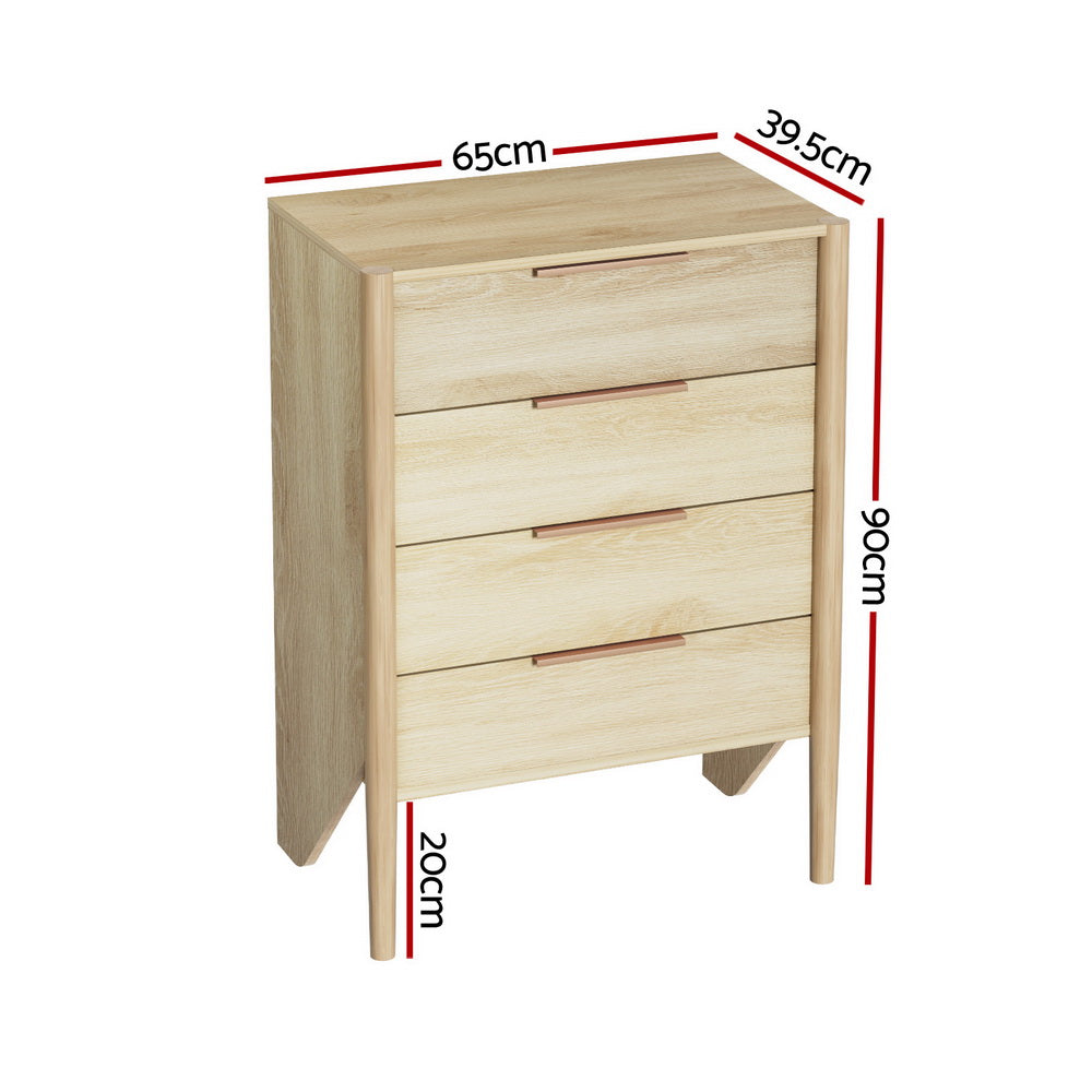 Contemporary Pine Tallboy with 4 Drawers, Artiss INEZ