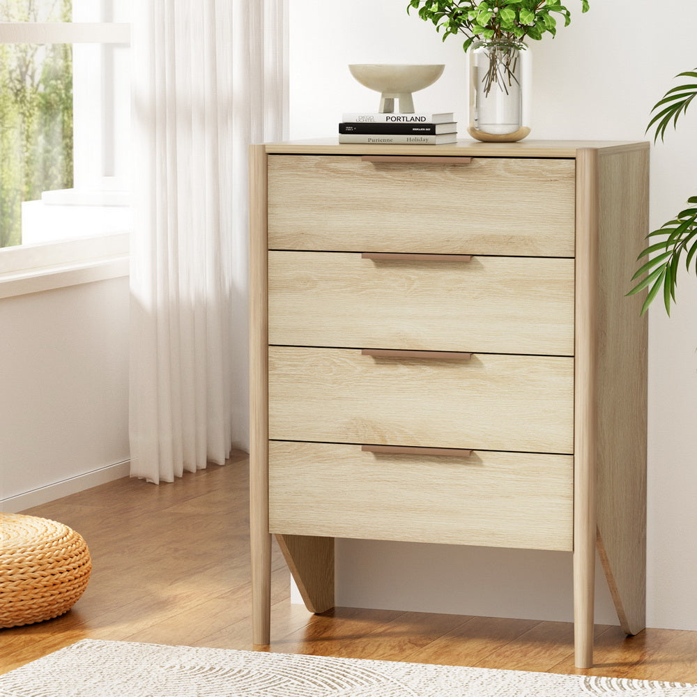 Contemporary Pine Tallboy with 4 Drawers, Artiss INEZ