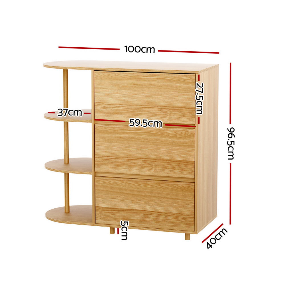 Artiss Pine 3-Drawer Storage Cabinet with Shelves