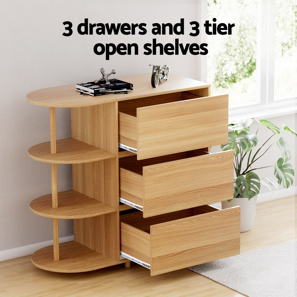 Artiss Pine 3-Drawer Storage Cabinet with Shelves