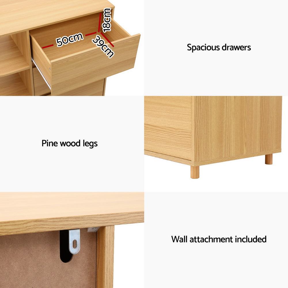 Artiss 3 Drawer Chest of Drawers with 3 Shelves Pine