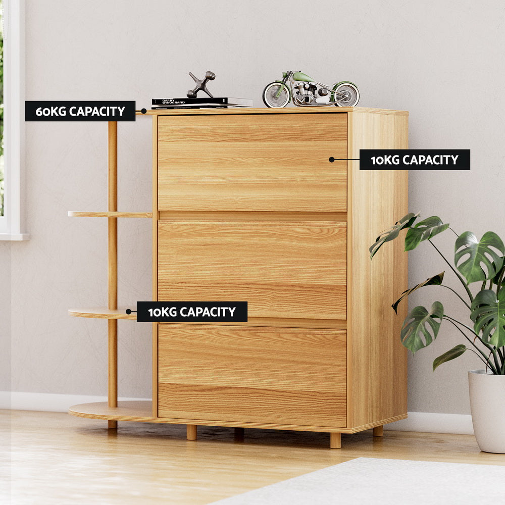 Artiss Pine 3-Drawer Storage Cabinet with Shelves