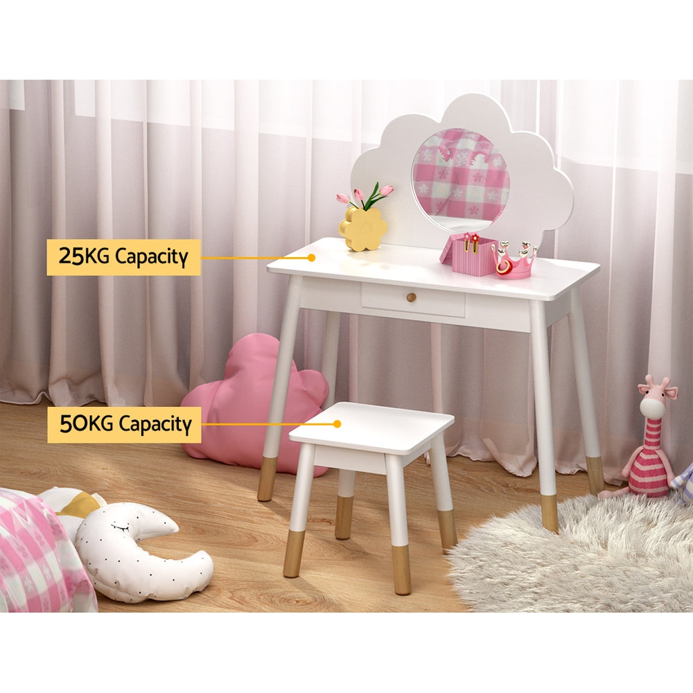 Keezi Kids Vanity Set White Dressing Table Chair Mirror Drawer