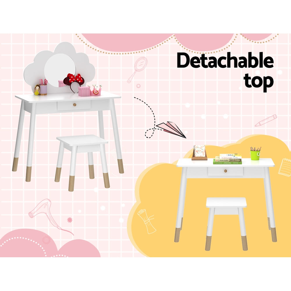 Keezi Kids Vanity Set White Dressing Table Chair Mirror Drawer