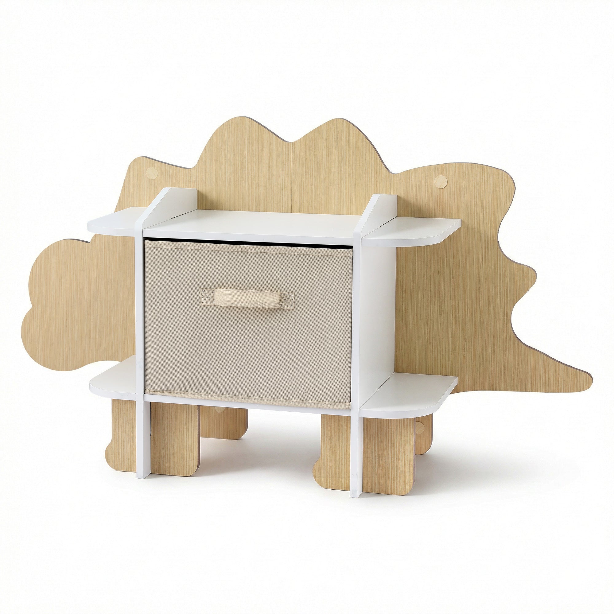 Keezi Dinosaur Kids Bookshelf 2-Tier Children's Bookcase Wooden with with Fabric Drawer, Toddler Bookshelf Toy Storage Organizer for Preschool, Kids Room, Playroom, Nursery