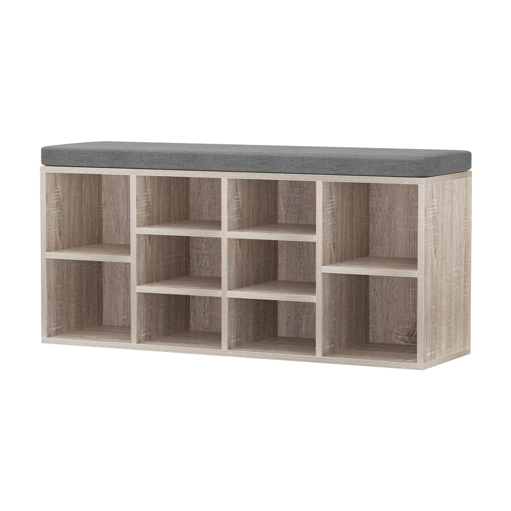 BOA Shoe Rack Cabinet Bench Pine Grey Fabric Seat