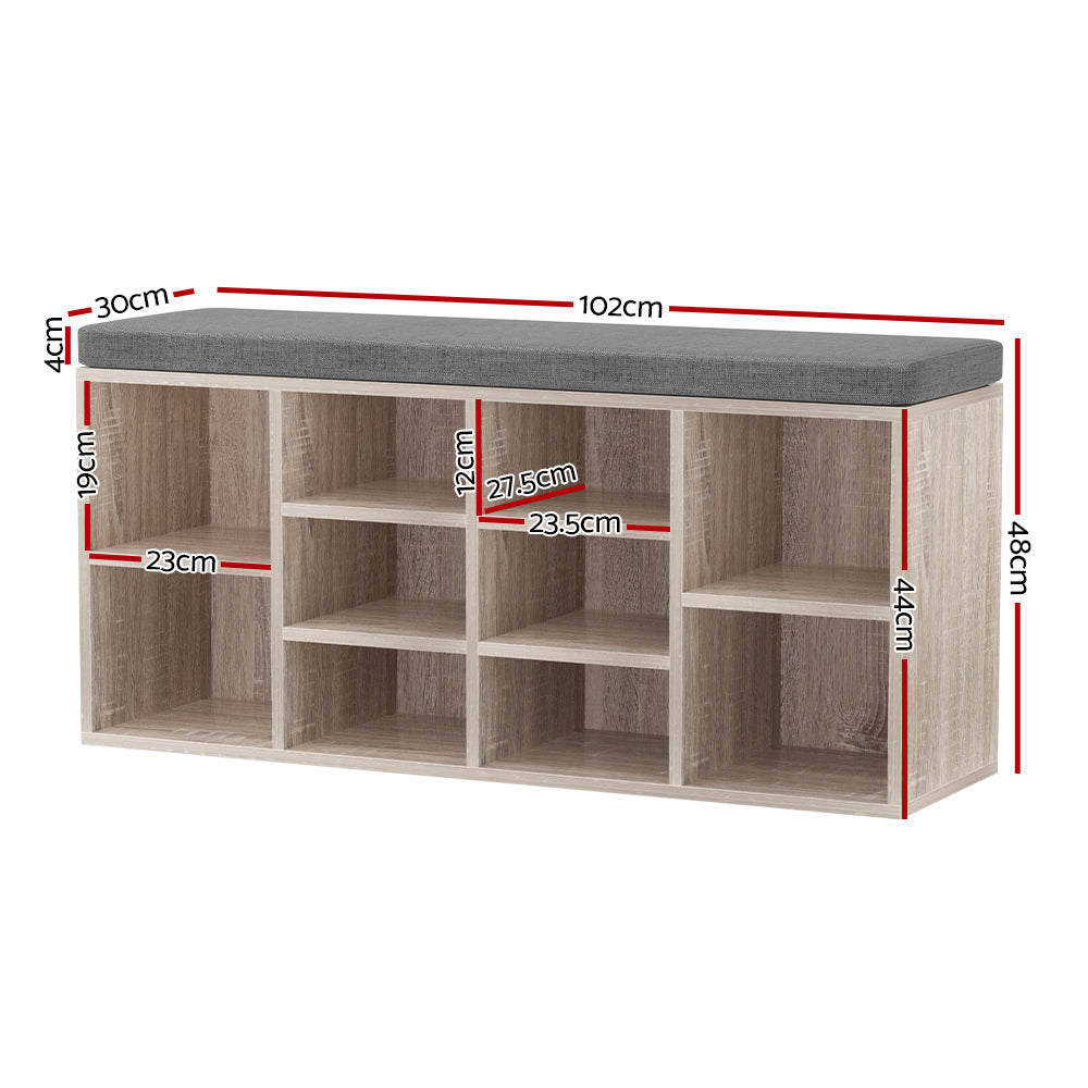 BOA Shoe Rack Cabinet Bench Pine Grey Fabric Seat