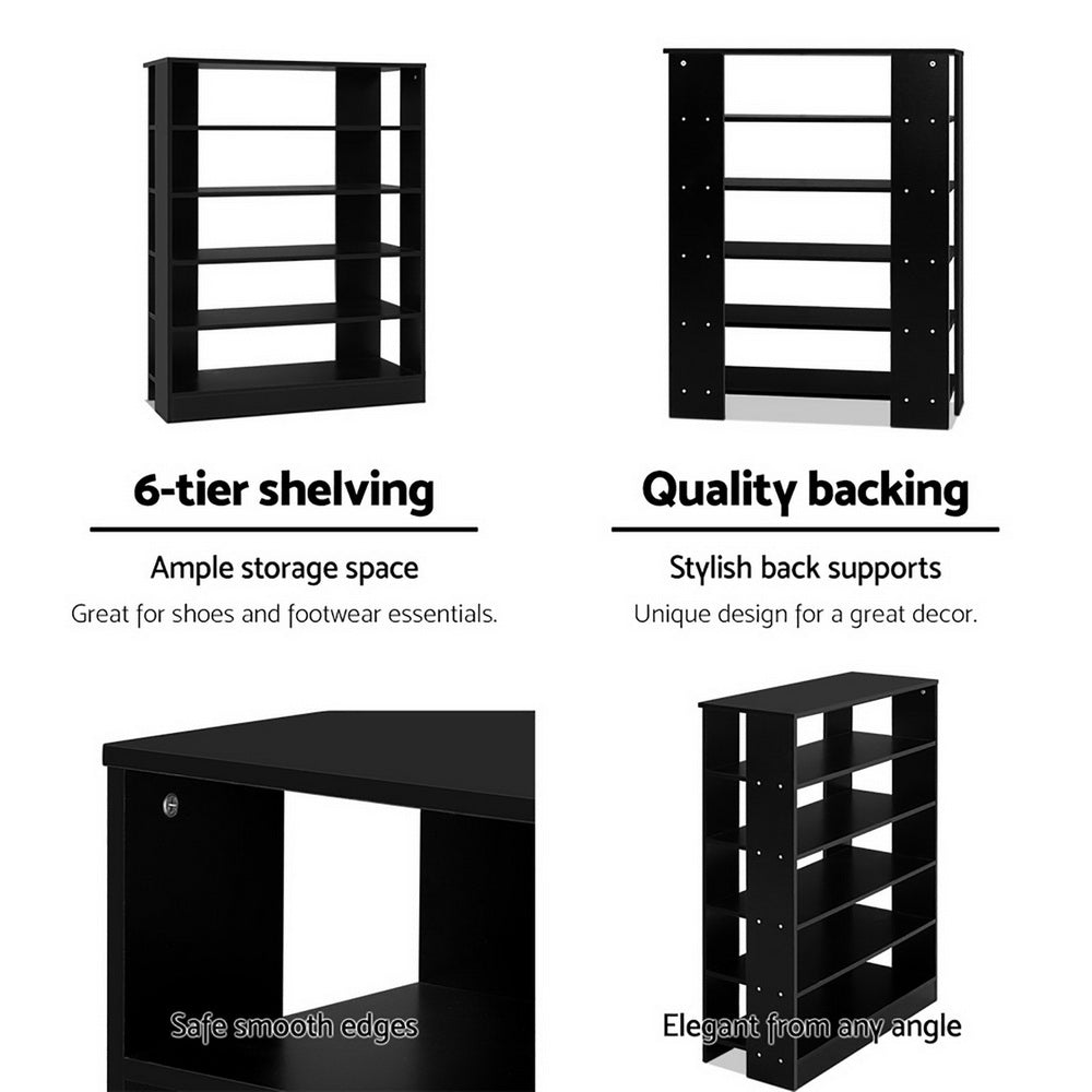 Artiss 6-Tier Shoe Rack Cabinet Black 30-Pair Storage