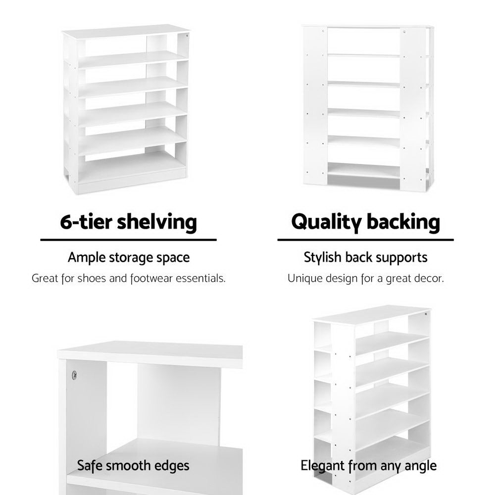 Artiss 6-Tier Shoe Rack Cabinet 30 Pairs White