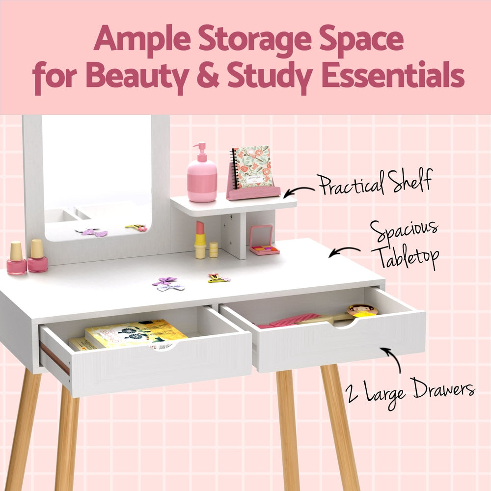 Keezi Kids Vanity Set with Mirror White Pine Wood