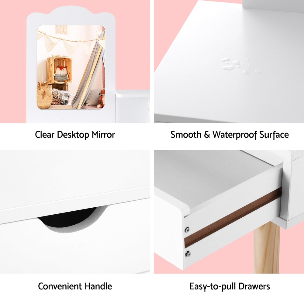 Keezi Kids Vanity Set with Mirror White Pine Wood